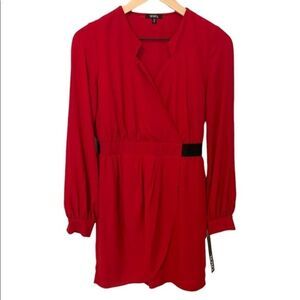Nwt XOXO Long sleeve faux wrap red with black detail dress. Size Small.